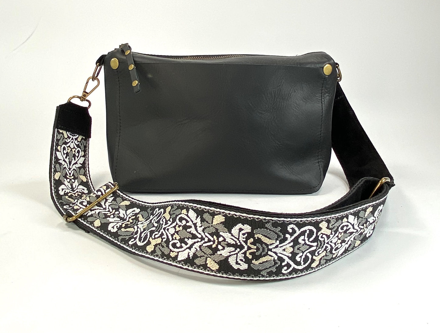 Black Leather Crossbody Purse with Coordinating Strap