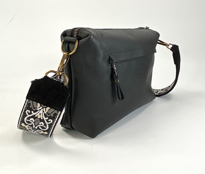 Black Leather Crossbody Purse with Coordinating Strap