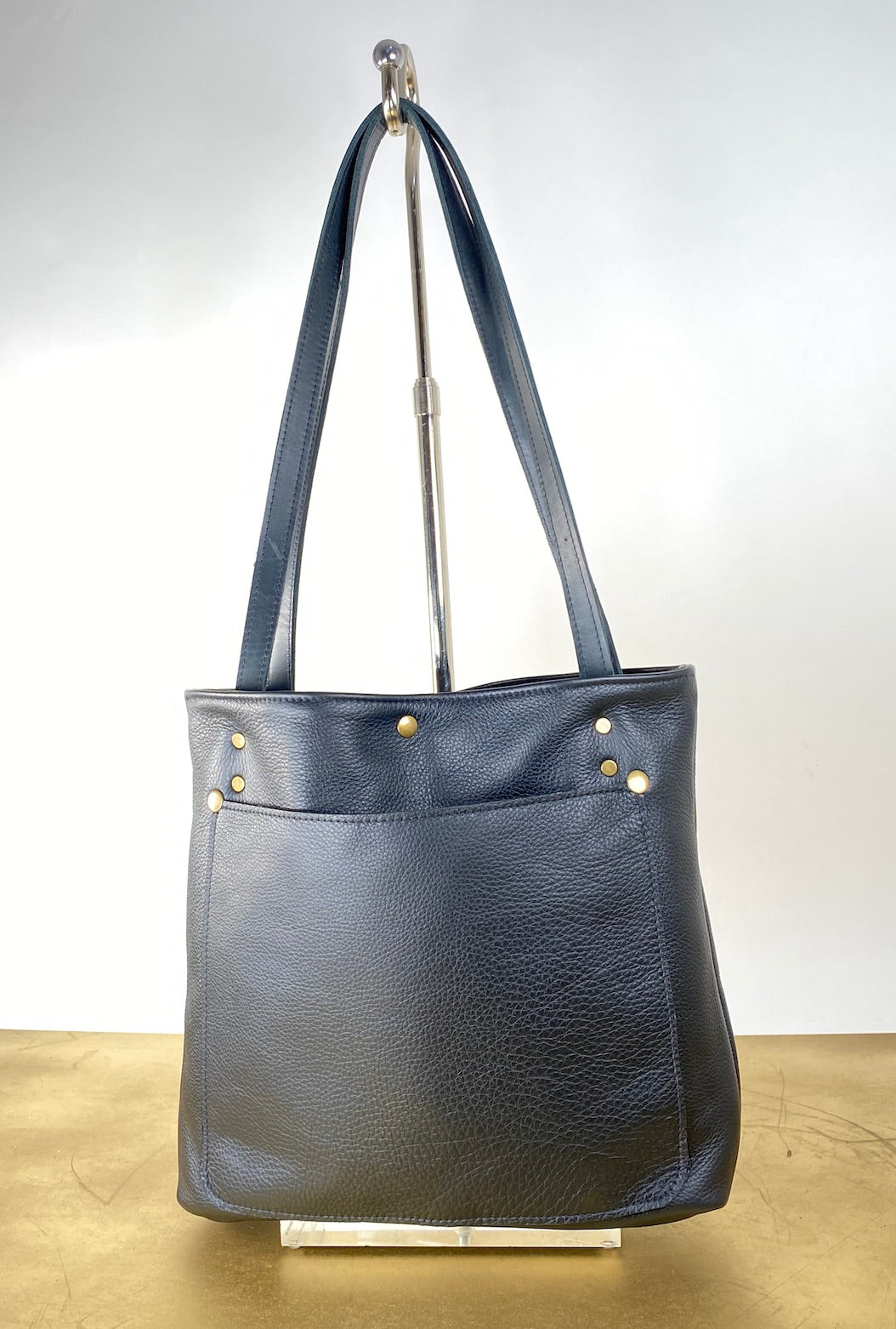 Black Leather Tote Bag with Hair-On Cowhide