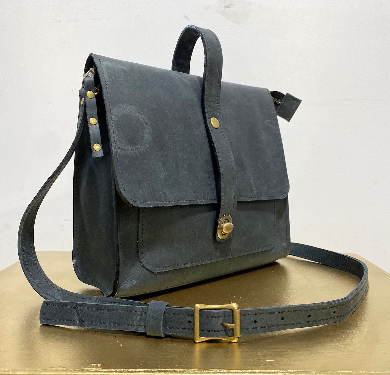 Leather Satchel Purse in Black