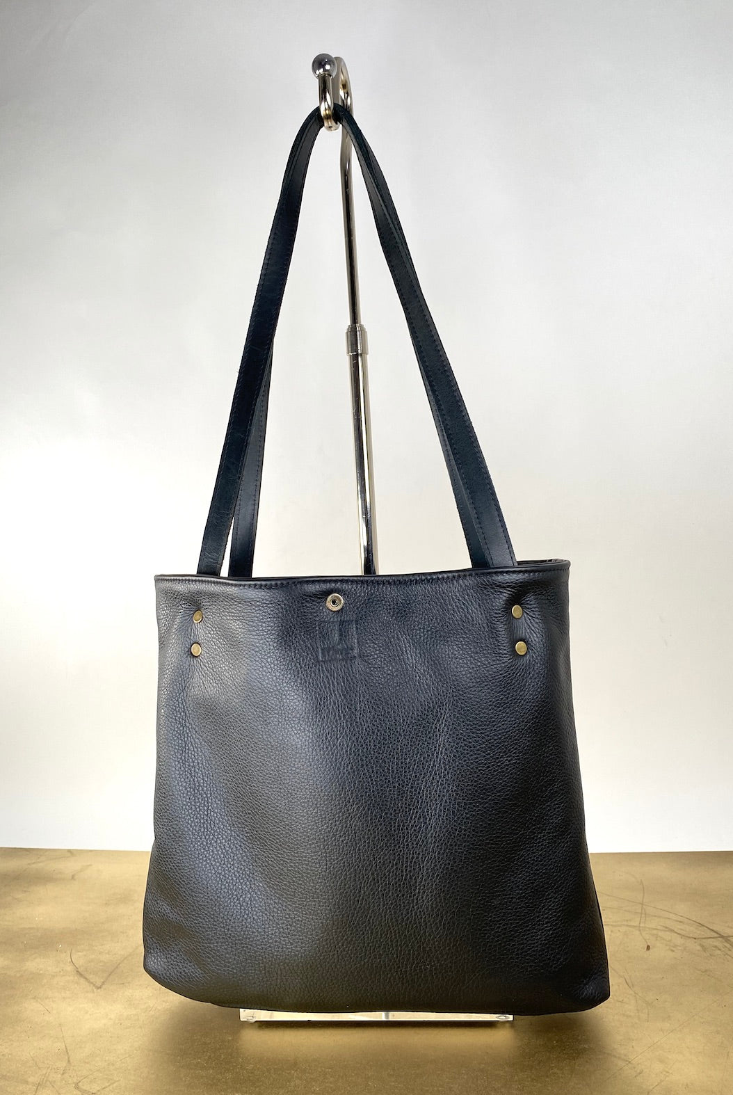 Black Leather Tote Bag with Hair-On Cowhide