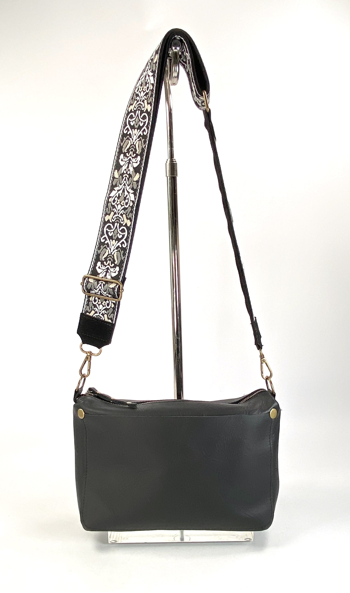 Black Leather Crossbody Purse with Coordinating Strap