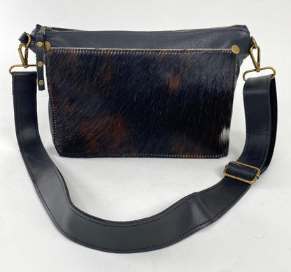 Black Leather Shoulder Purse with Hair-On Cowhide Accent