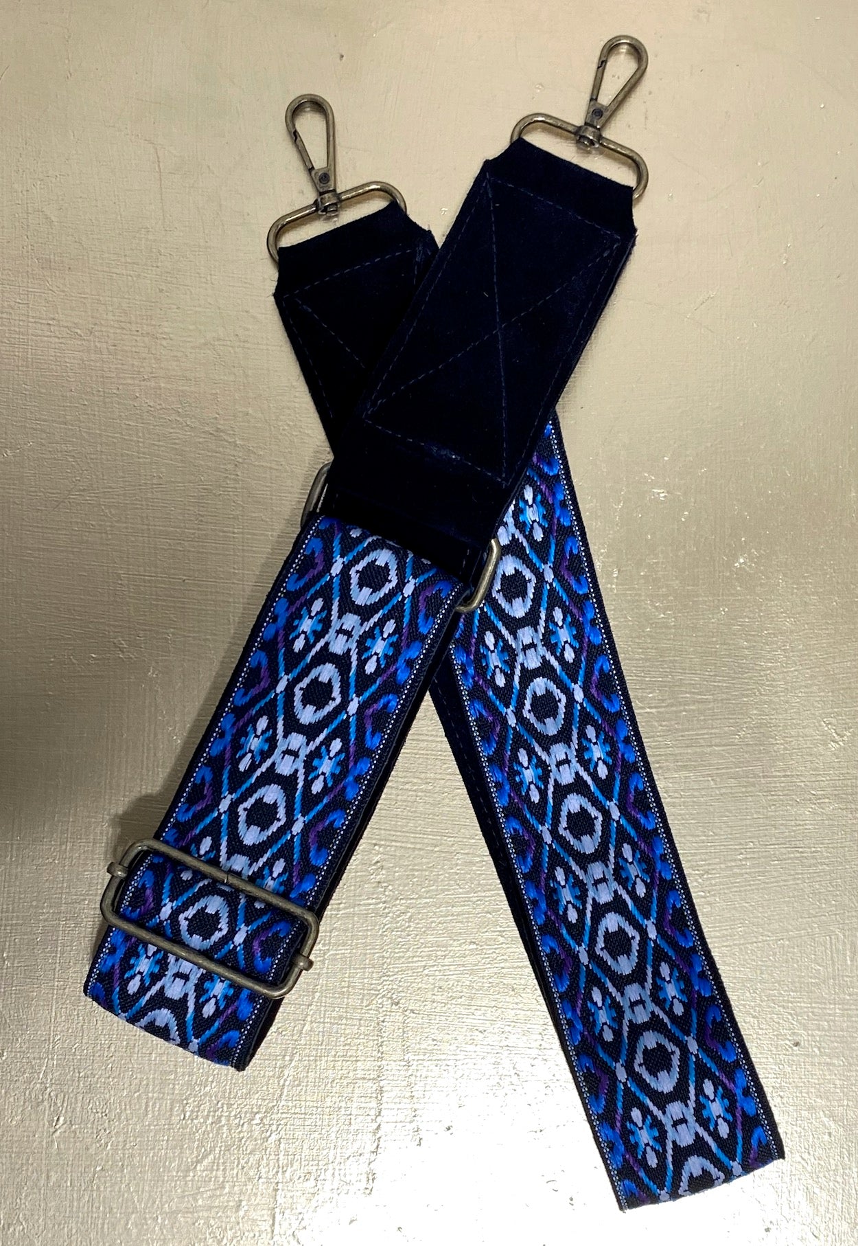 Blue Jacquard Suede Leather Adjustable Handbag Strap