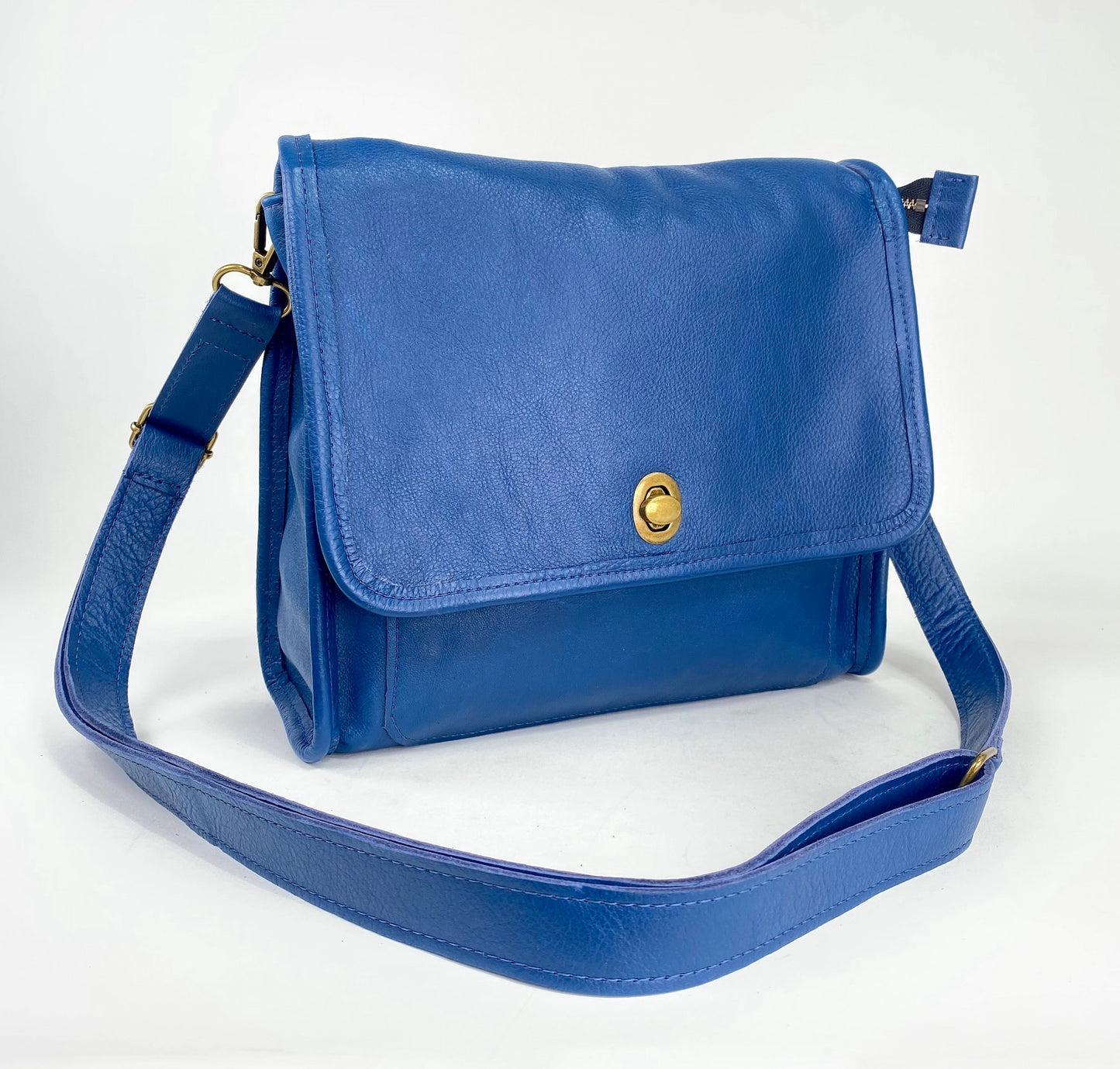 Leather Satchel Purse in Brilliant Blue