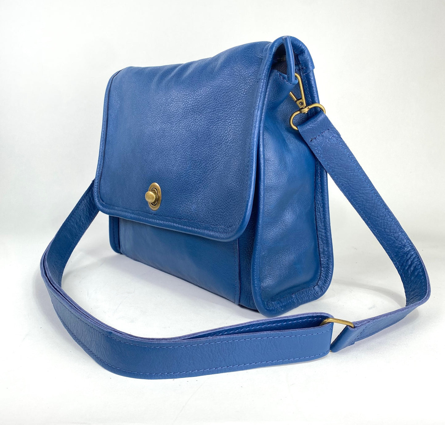 Leather Satchel Purse in Brilliant Blue
