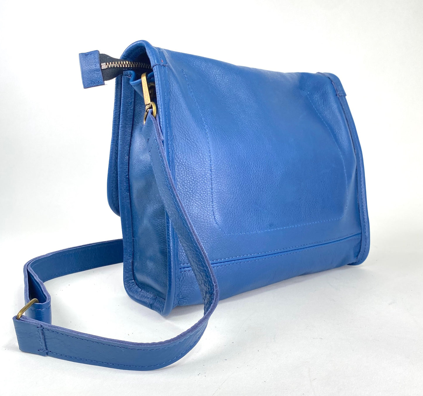 Leather Satchel Purse in Brilliant Blue