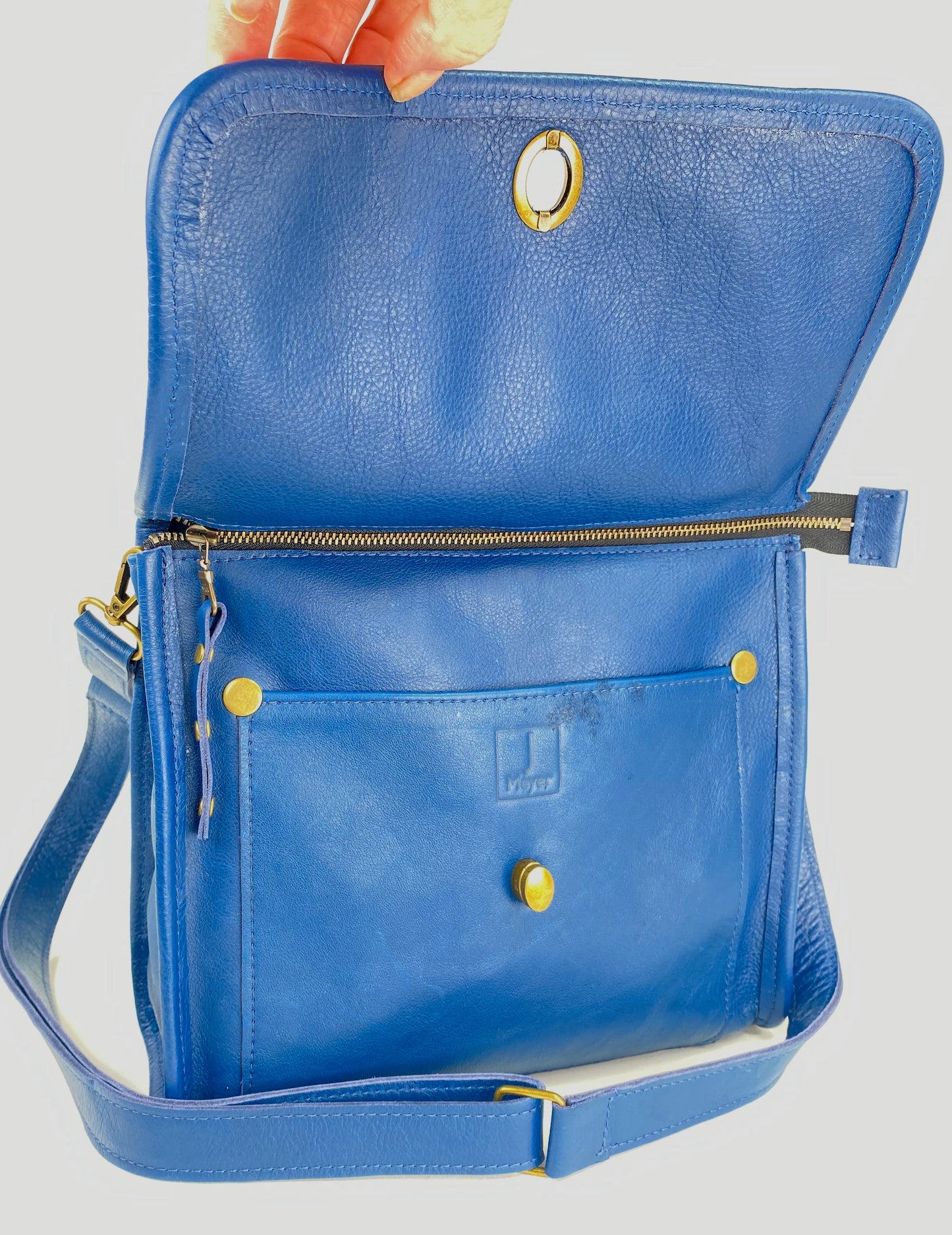 Leather Satchel Purse in Brilliant Blue