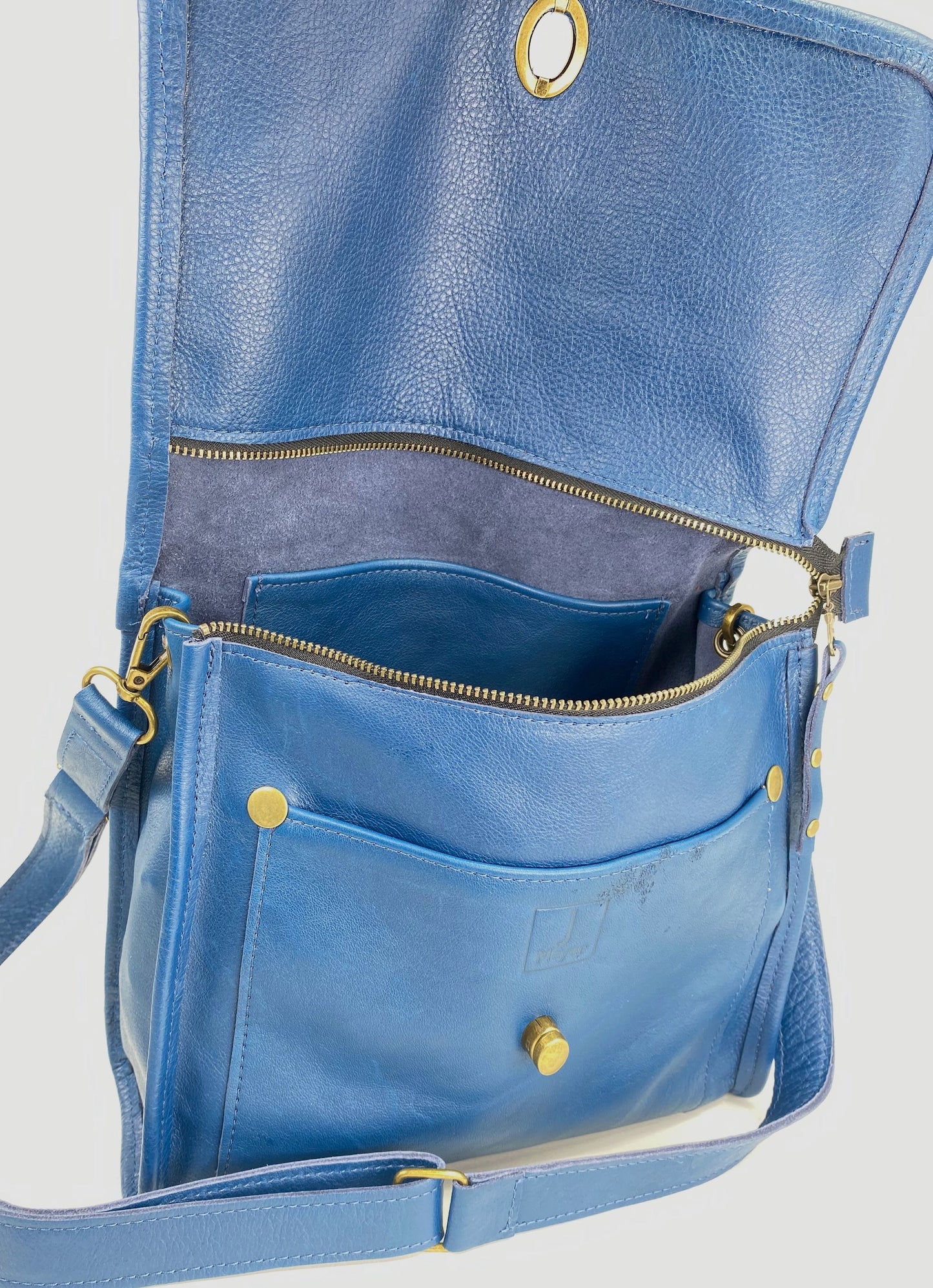 Leather Satchel Purse in Brilliant Blue