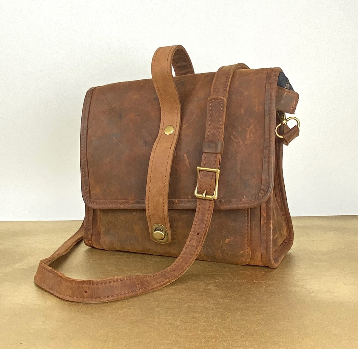 Satchel Purse in Distressed Brown Leather