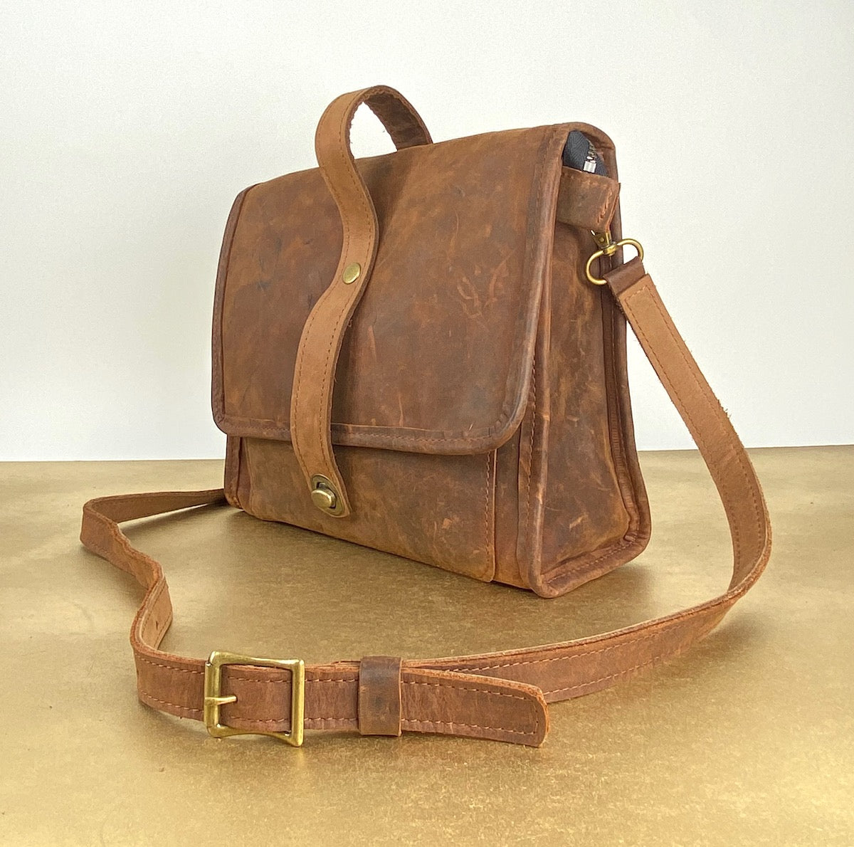 Satchel Purse in Distressed Brown Leather