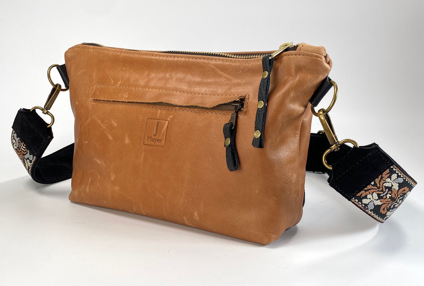 Tan & Black Leather Crossbody Purse with Coordinating Strap