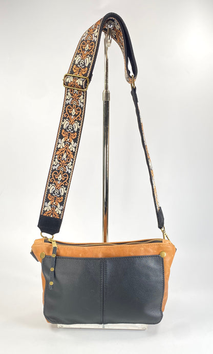 Tan & Black Leather Crossbody Purse with Coordinating Strap