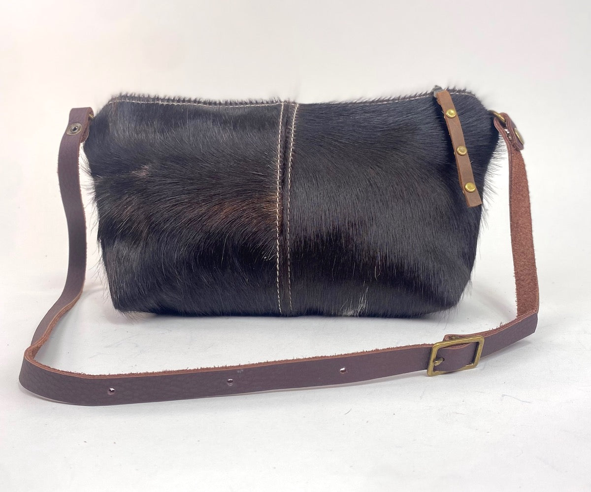 Tagalong Purse in Hair-On Cowhide Leather - Dark Brownish Black