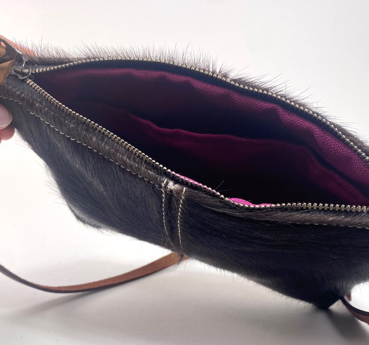 Tagalong Purse in Hair-On Cowhide Leather - Dark Brownish Black