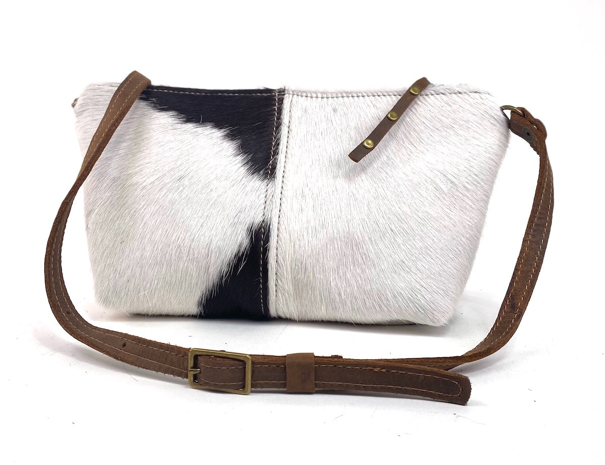 Tagalong Purse in Hair-On Cowhide Leather White & Black