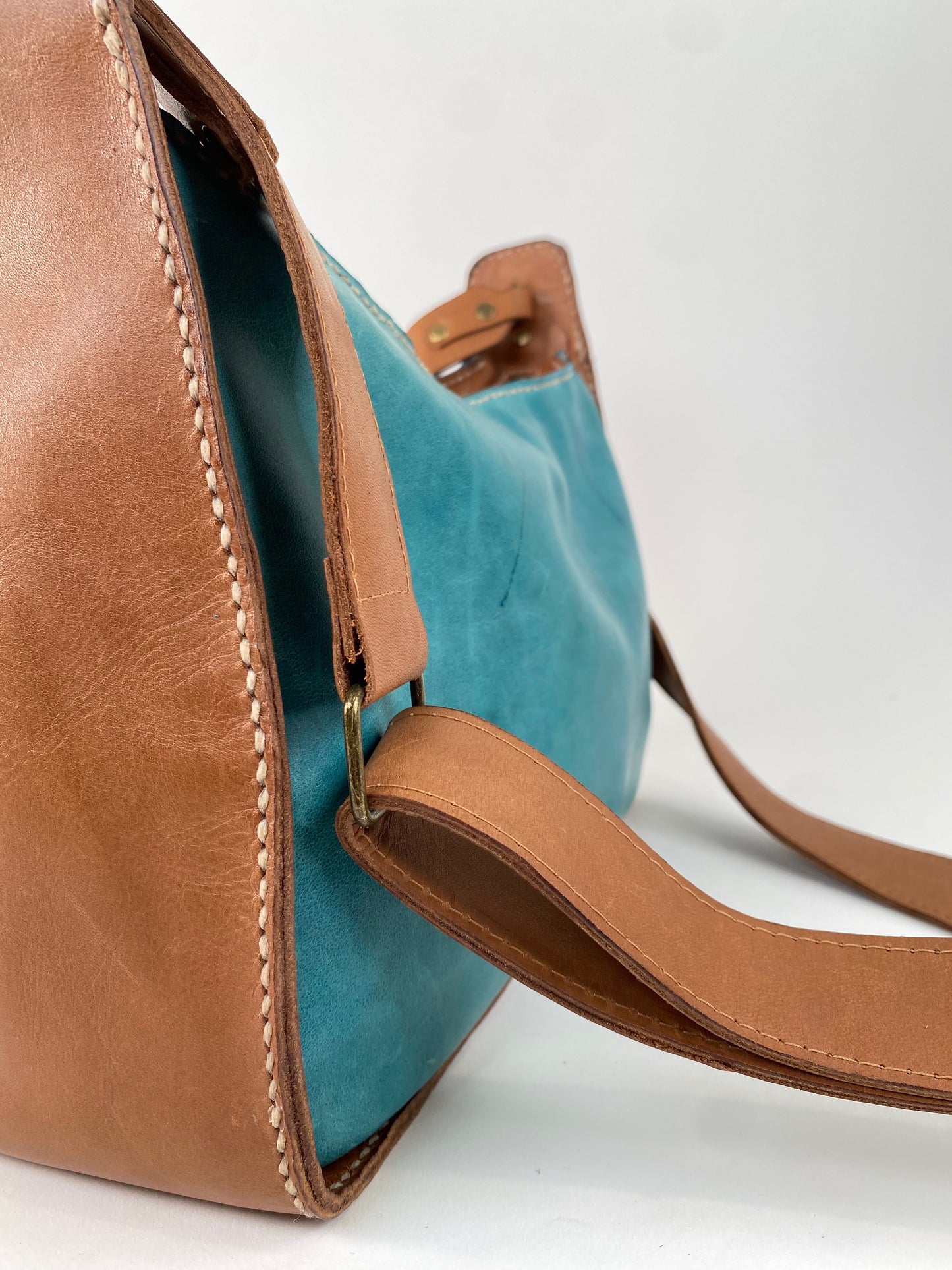 Saddle Bag in Teal Blue & Tan - The Lily-13