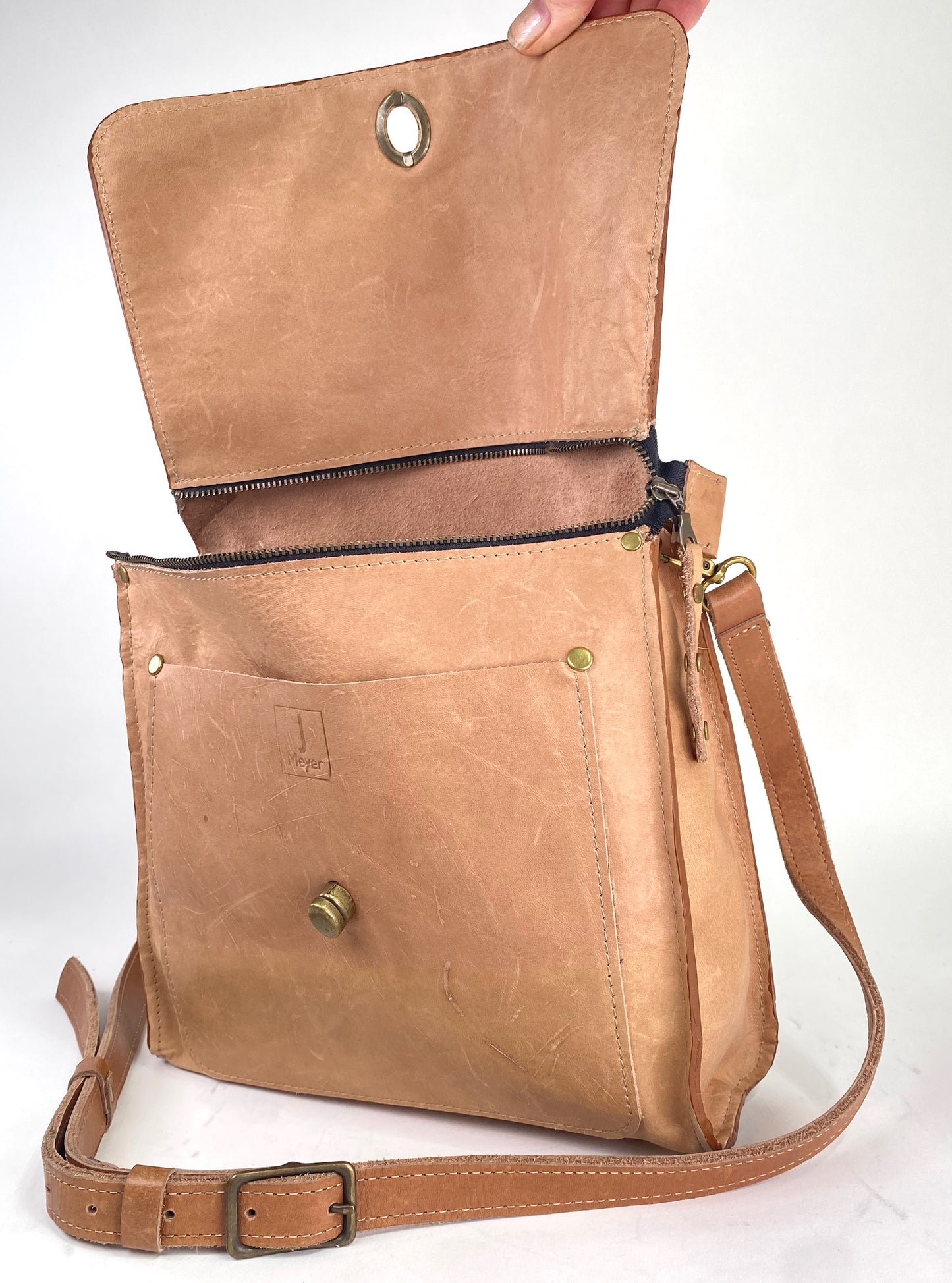 Leather Satchel Purse in Pale Tan