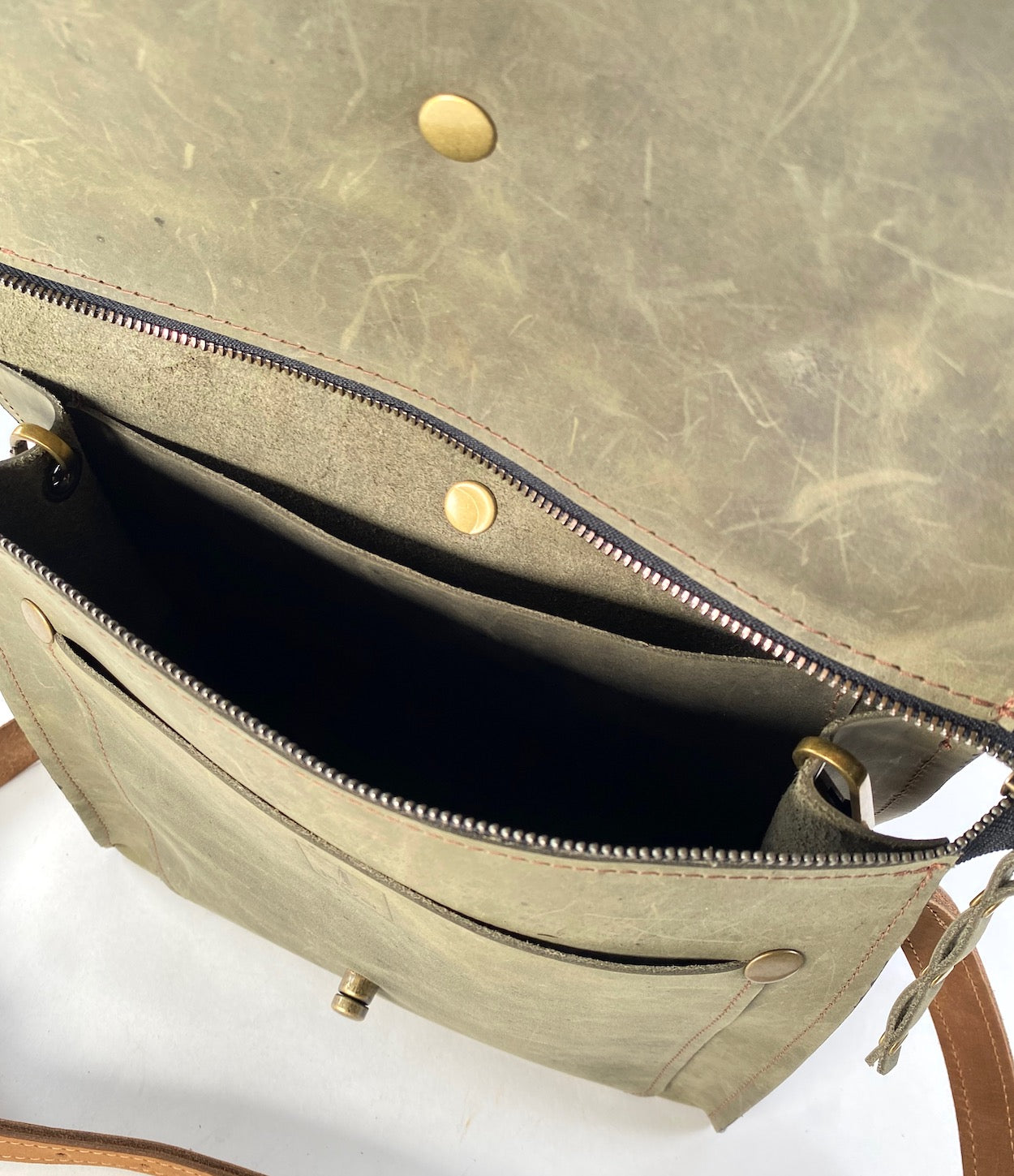 Leather Satchel Purse in Olive Green