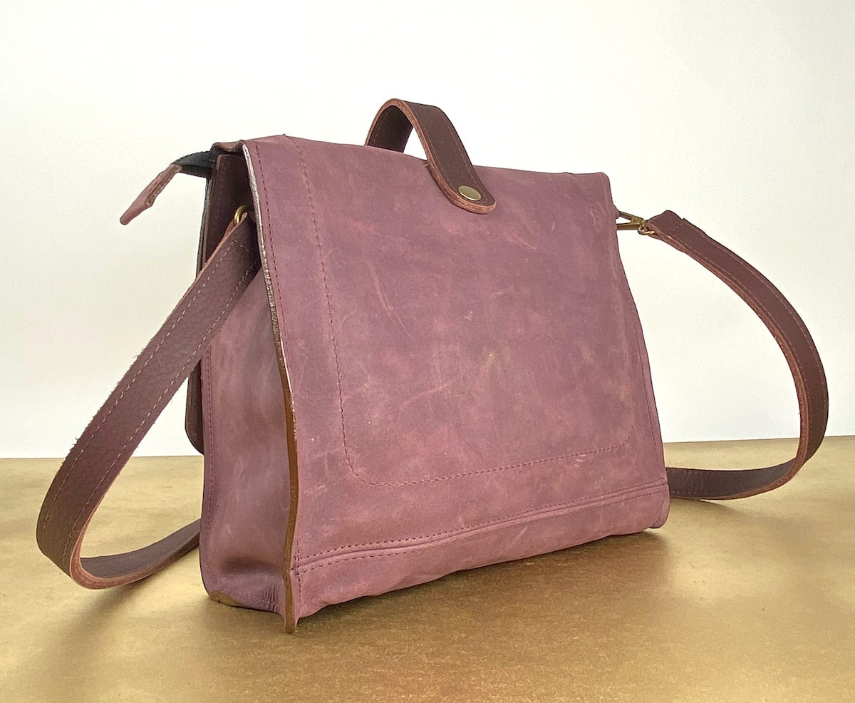 Purple Leather Satchel Purse