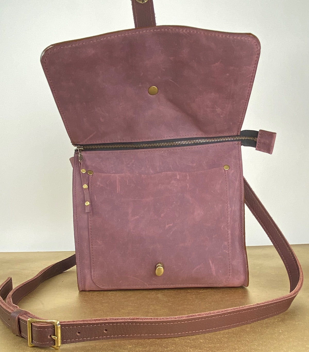 Purple Leather Satchel Purse