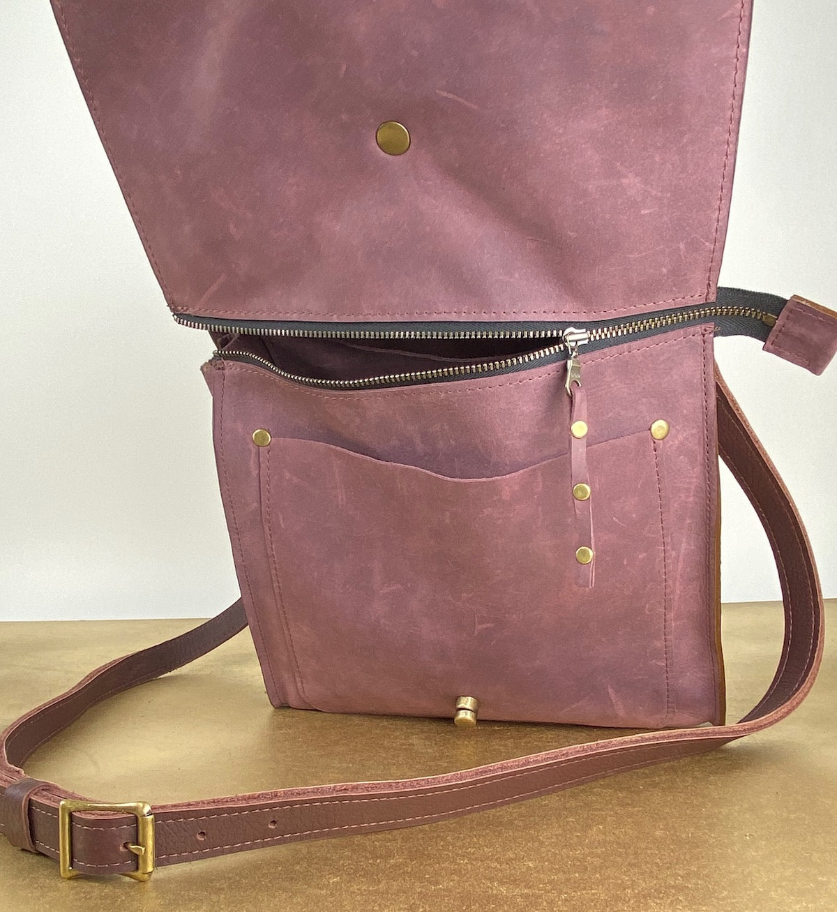 Purple Leather Satchel Purse