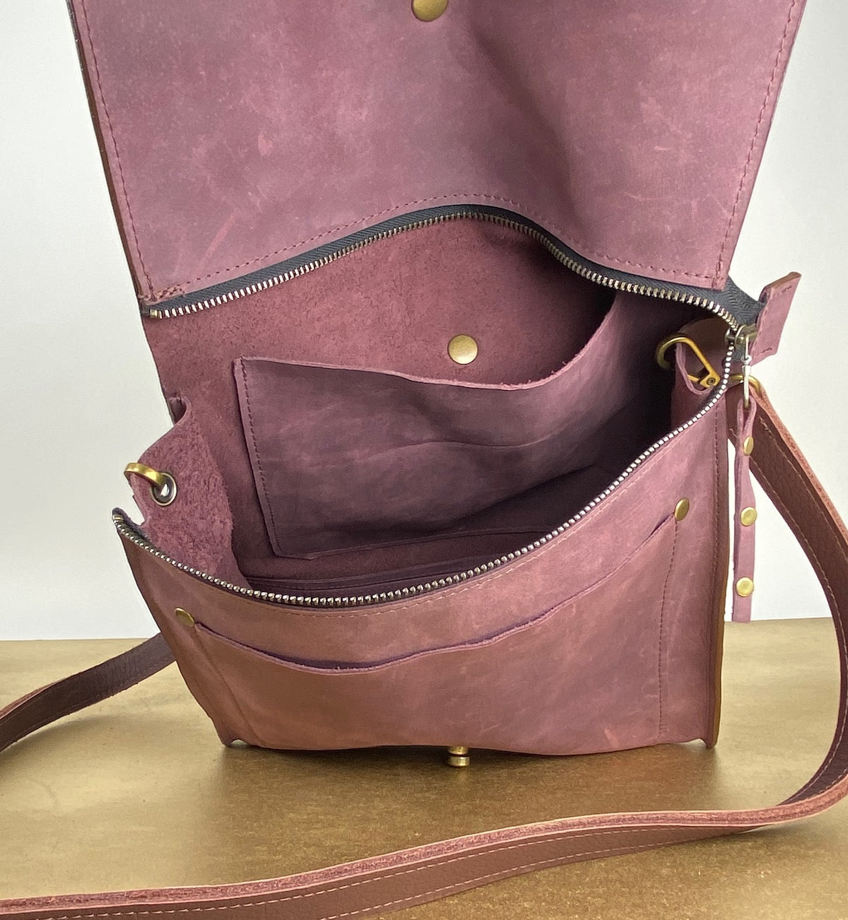 Purple Leather Satchel Purse