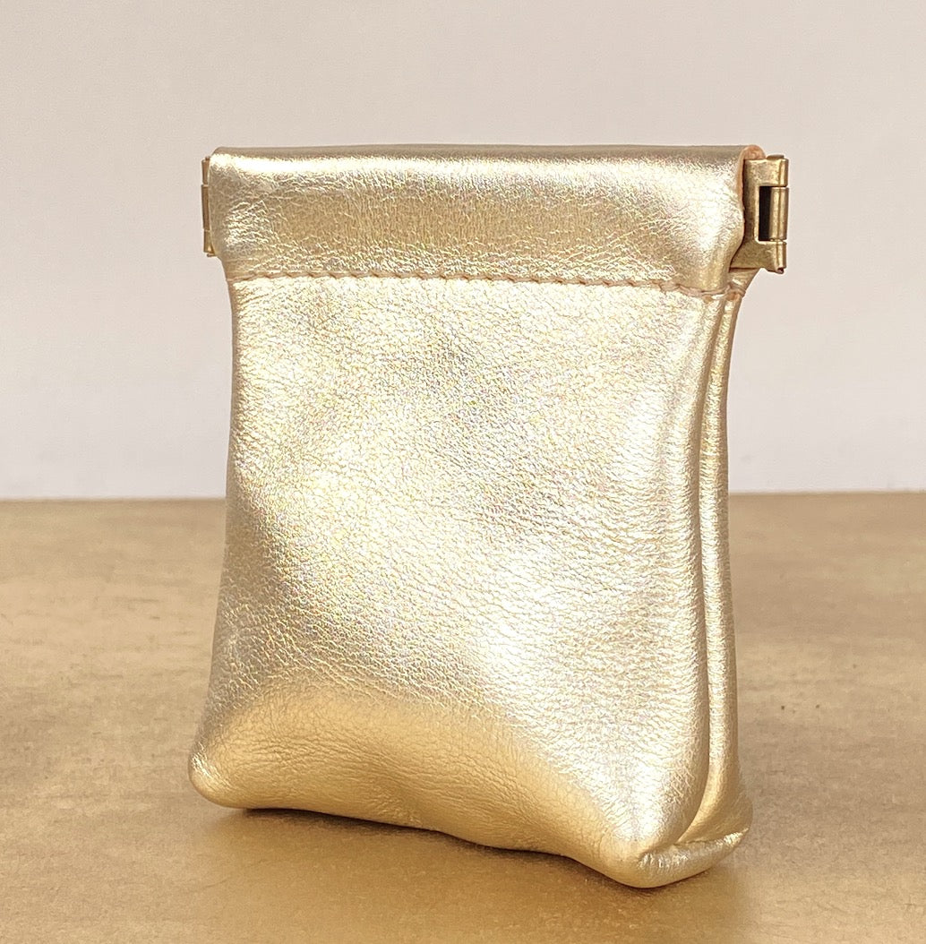 Leather Squeeze Pouch Metallic Silver