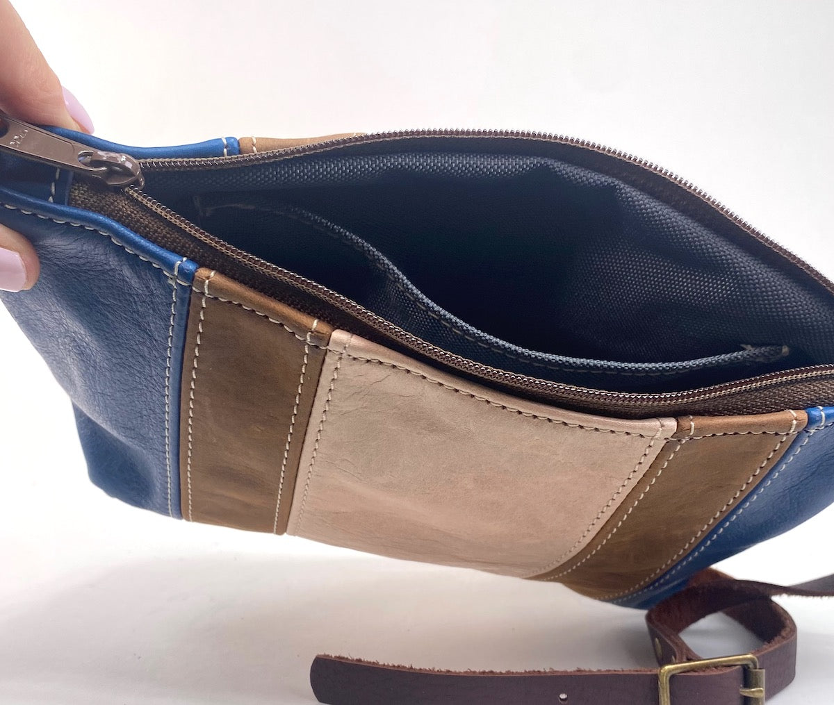 The Classic Companion Purse in Navy and Buff Stripe