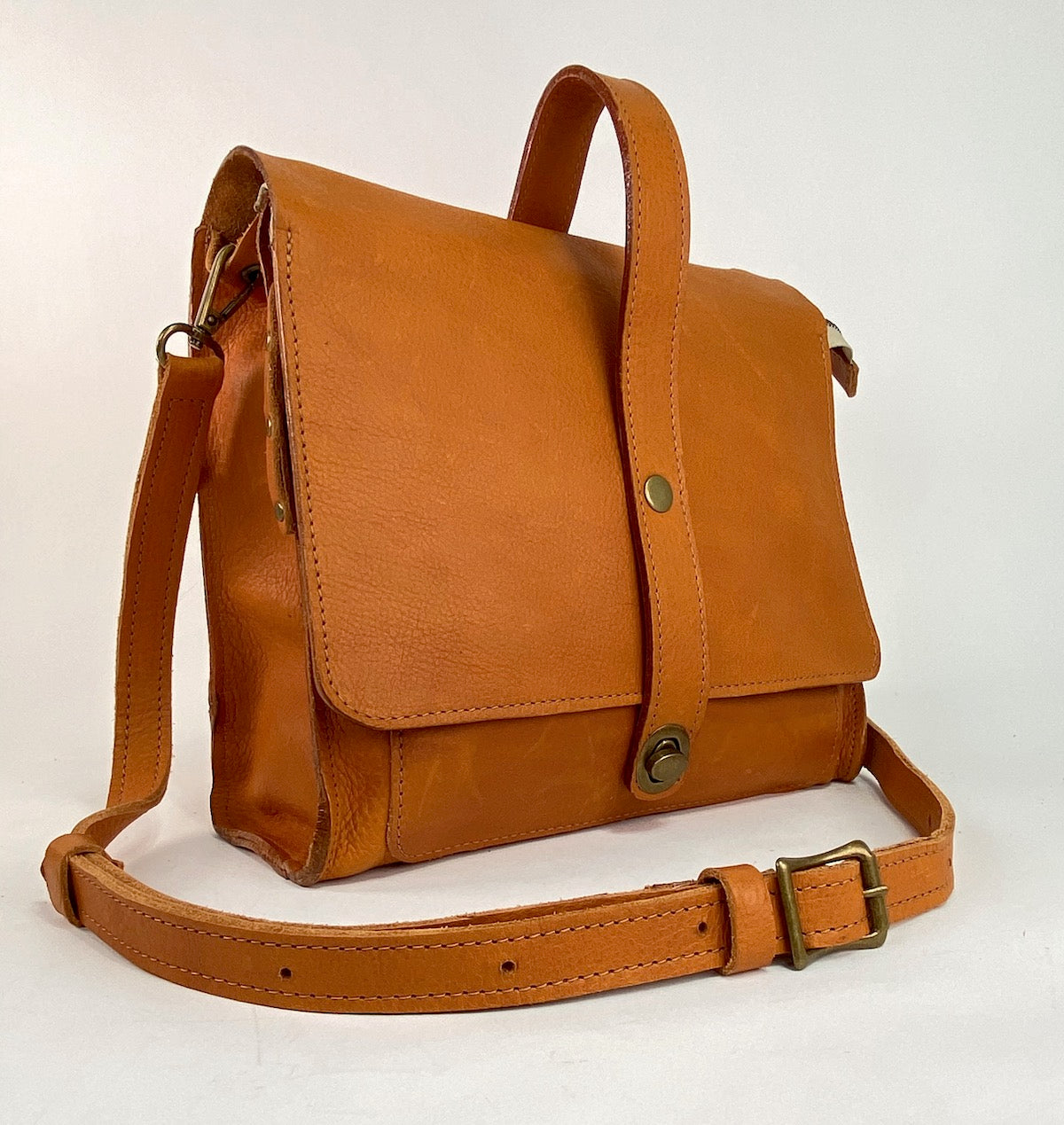 Leather Satchel Purse in Sunflower Tan