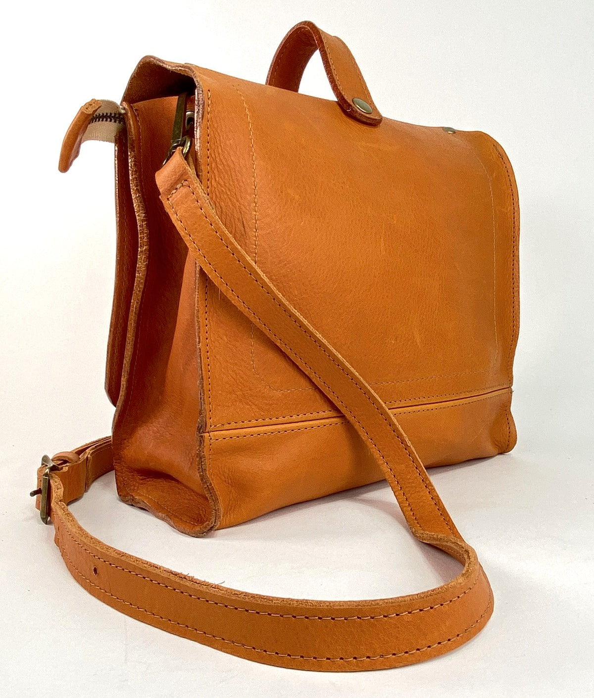 Leather Satchel Purse in Sunflower Tan