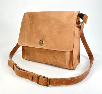 Leather Satchel Purse Hand Stitched in Demure Tan