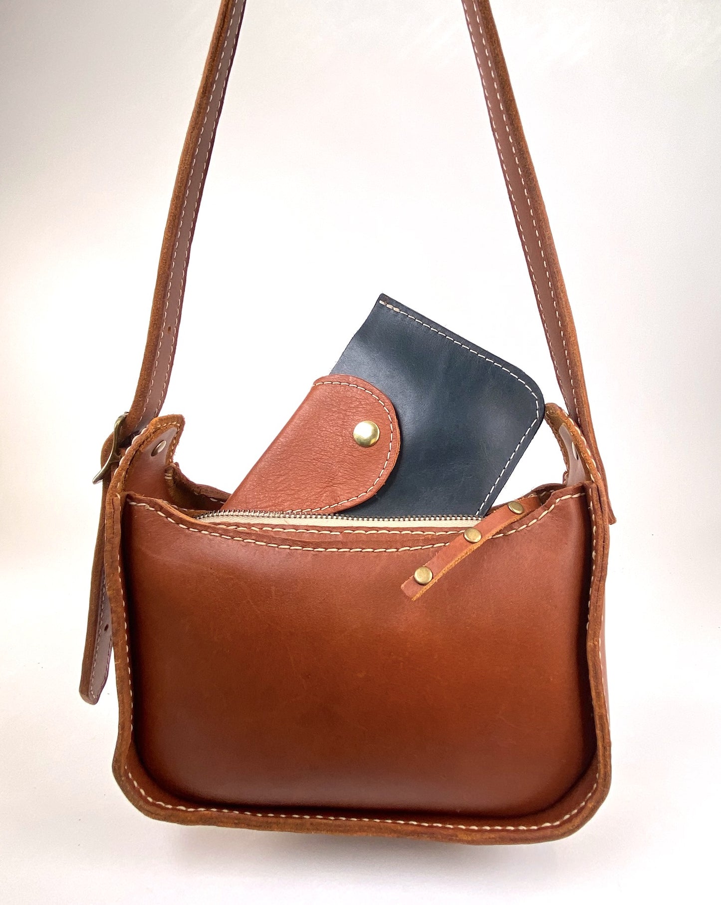 Lily 8 Compact Shoulder Bag Hand Stitched in Honey-Tan Leather