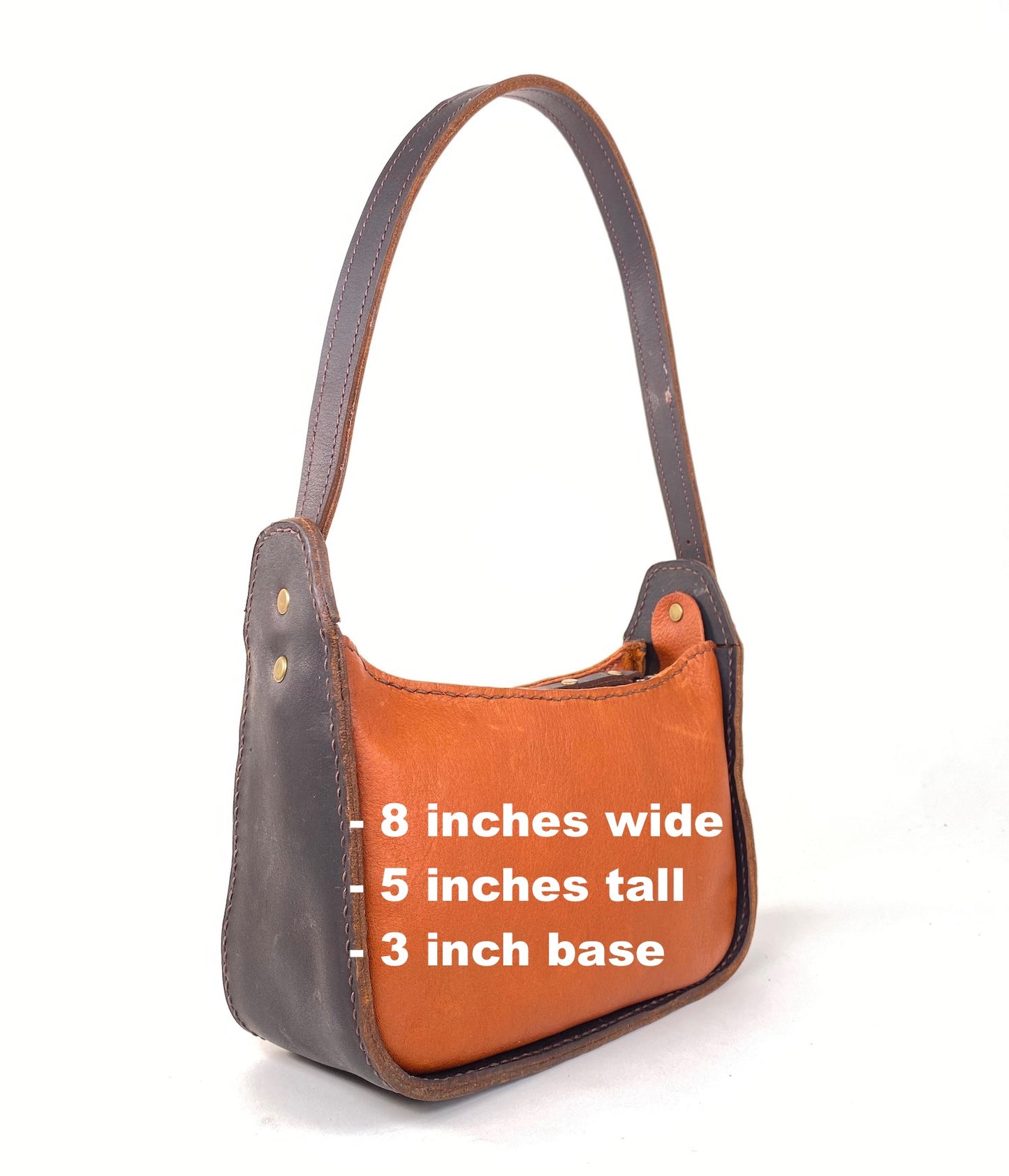Lily 8 Compact Shoulder Bag Hand Stitched in Two-Toned Honey-Tan Leather & Dark Brown