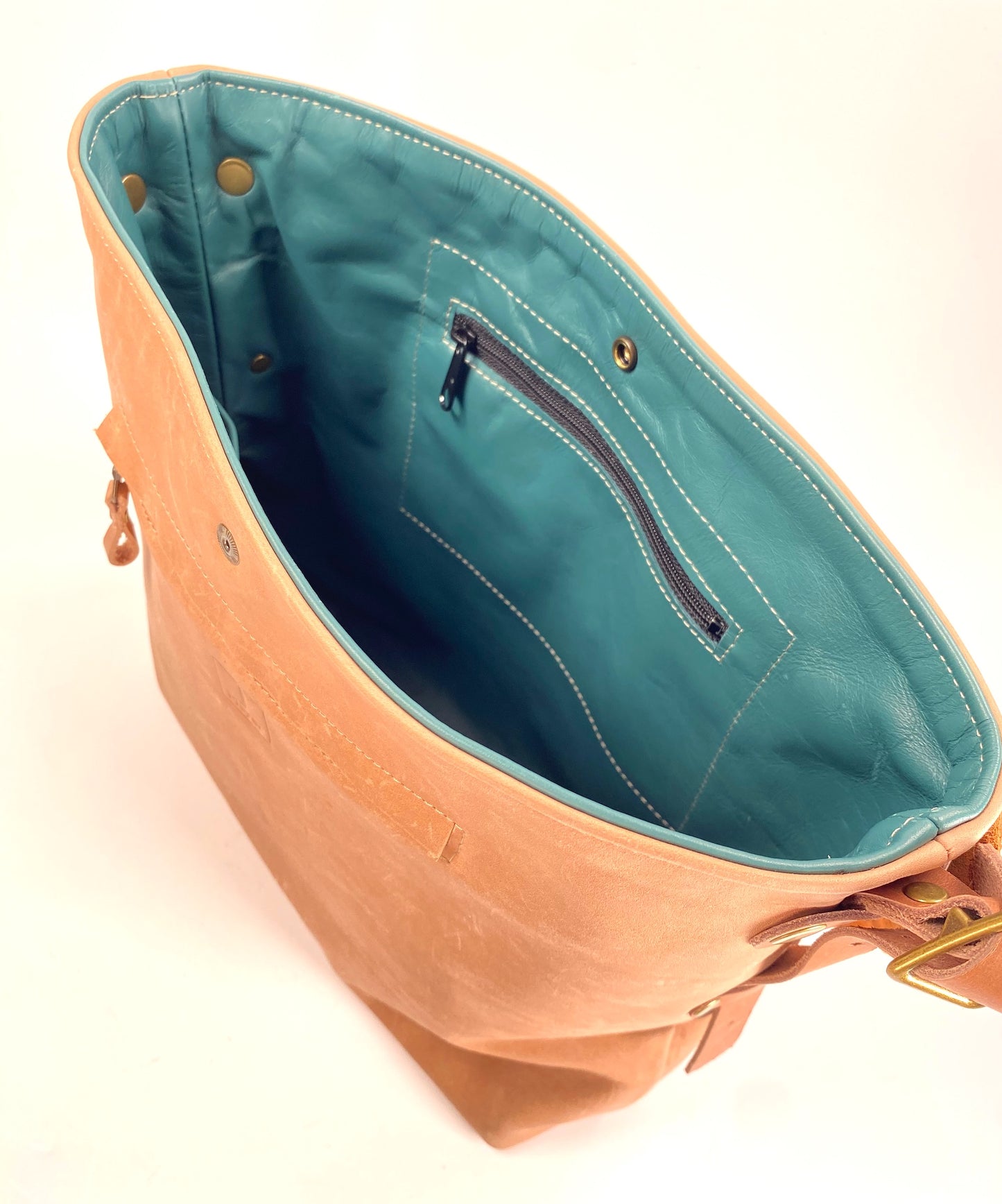 Honey Tan Leather Tote Bag with Suede Ribbon Strap