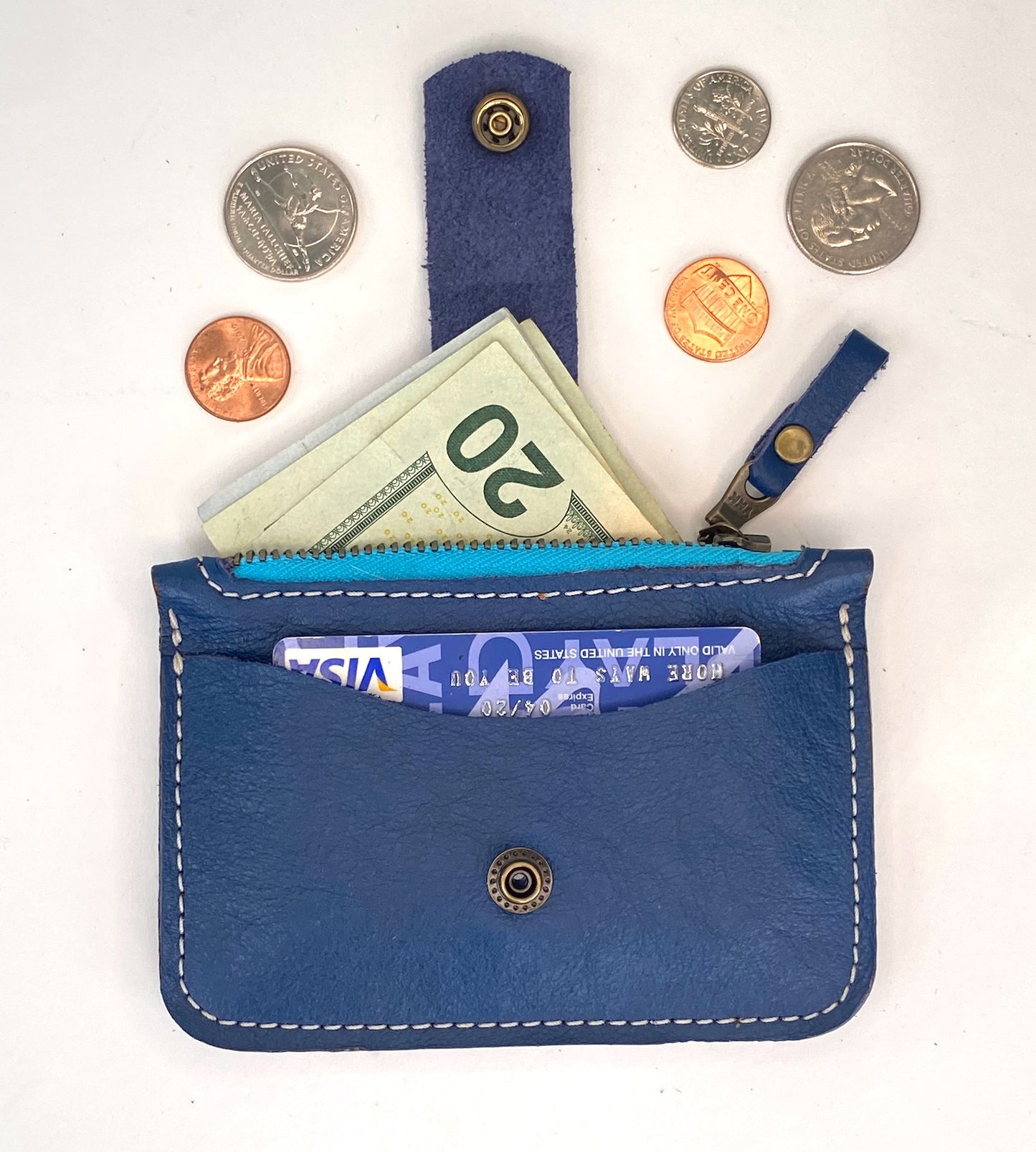 Brilliant Blue Leather Minimalist Snap Wallet