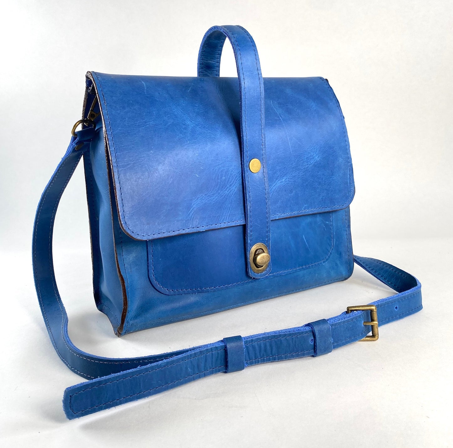 Leather Satchel Purse in Electric Blue