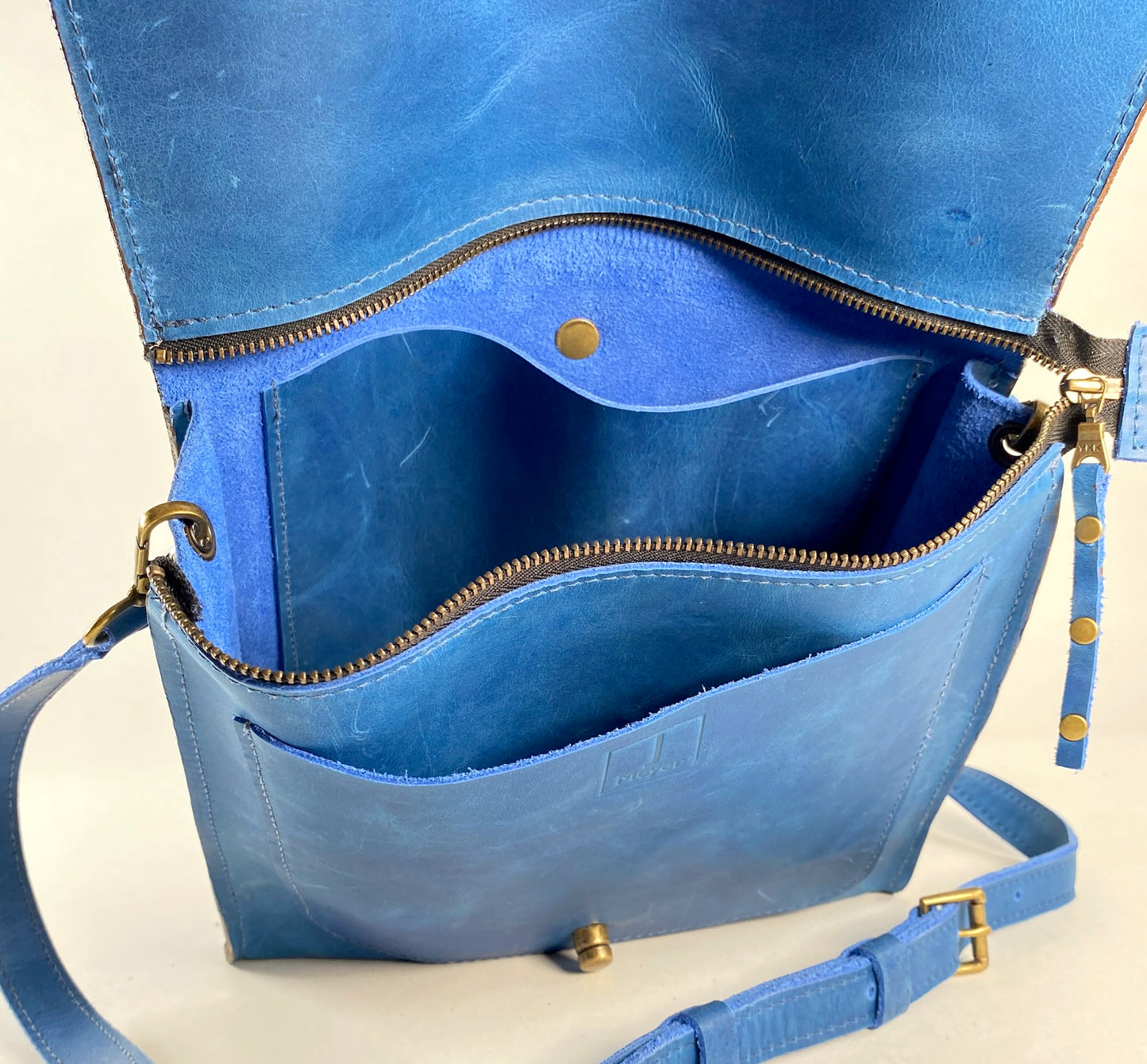 Leather Satchel Purse in Electric Blue