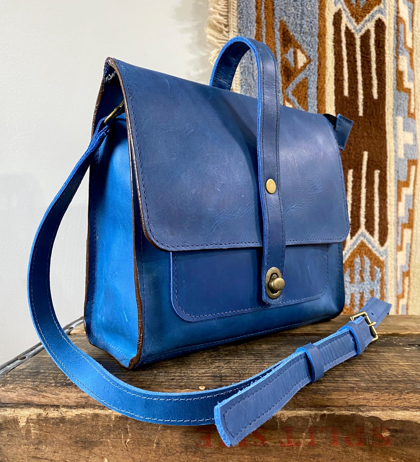 Leather Satchel Purse in Electric Blue