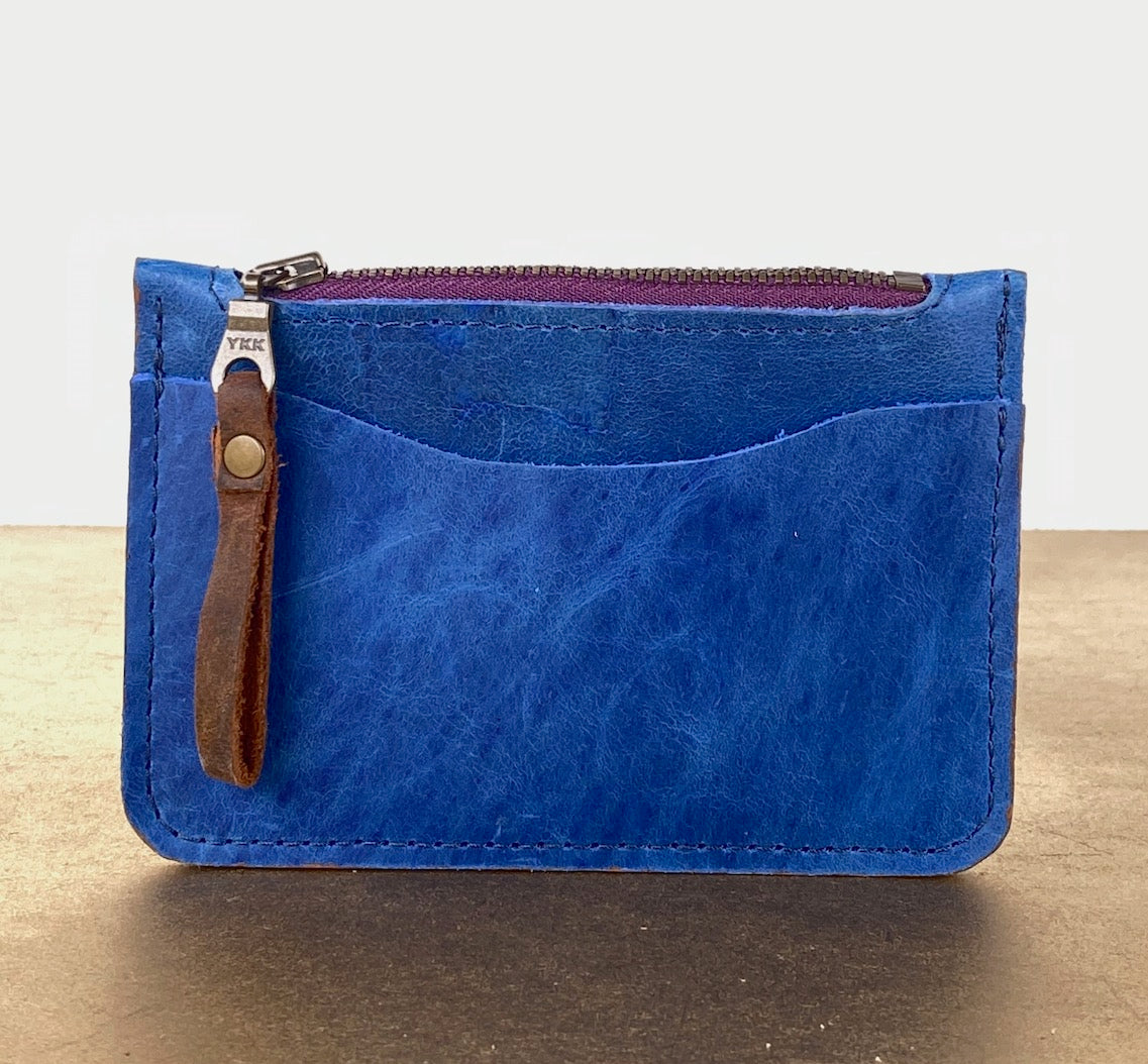 Blue Leather Card & Coin Wallet