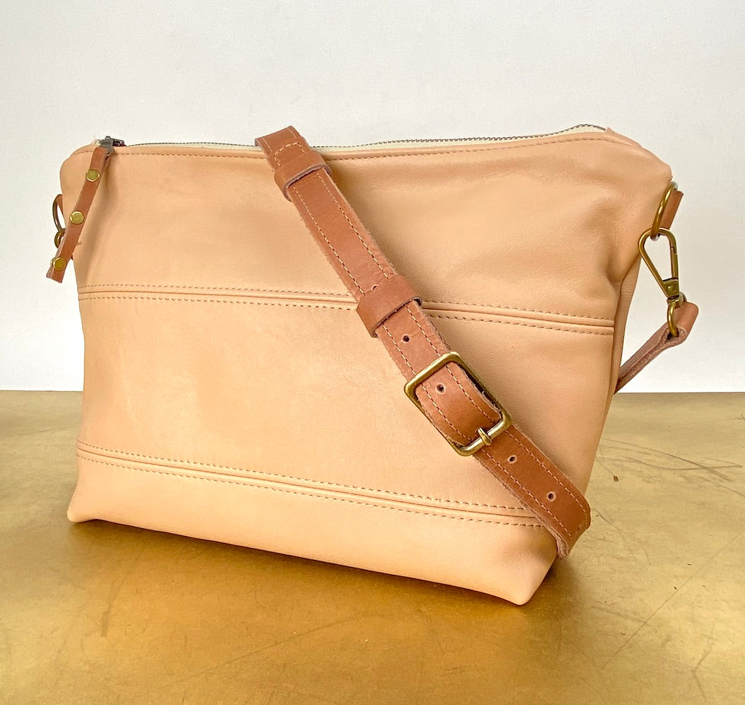 Leather Crossbody Purse in Taupe