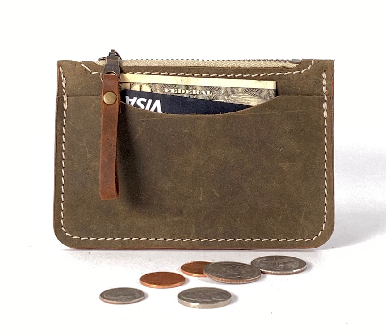 Green Leather Card & Coin Wallet
