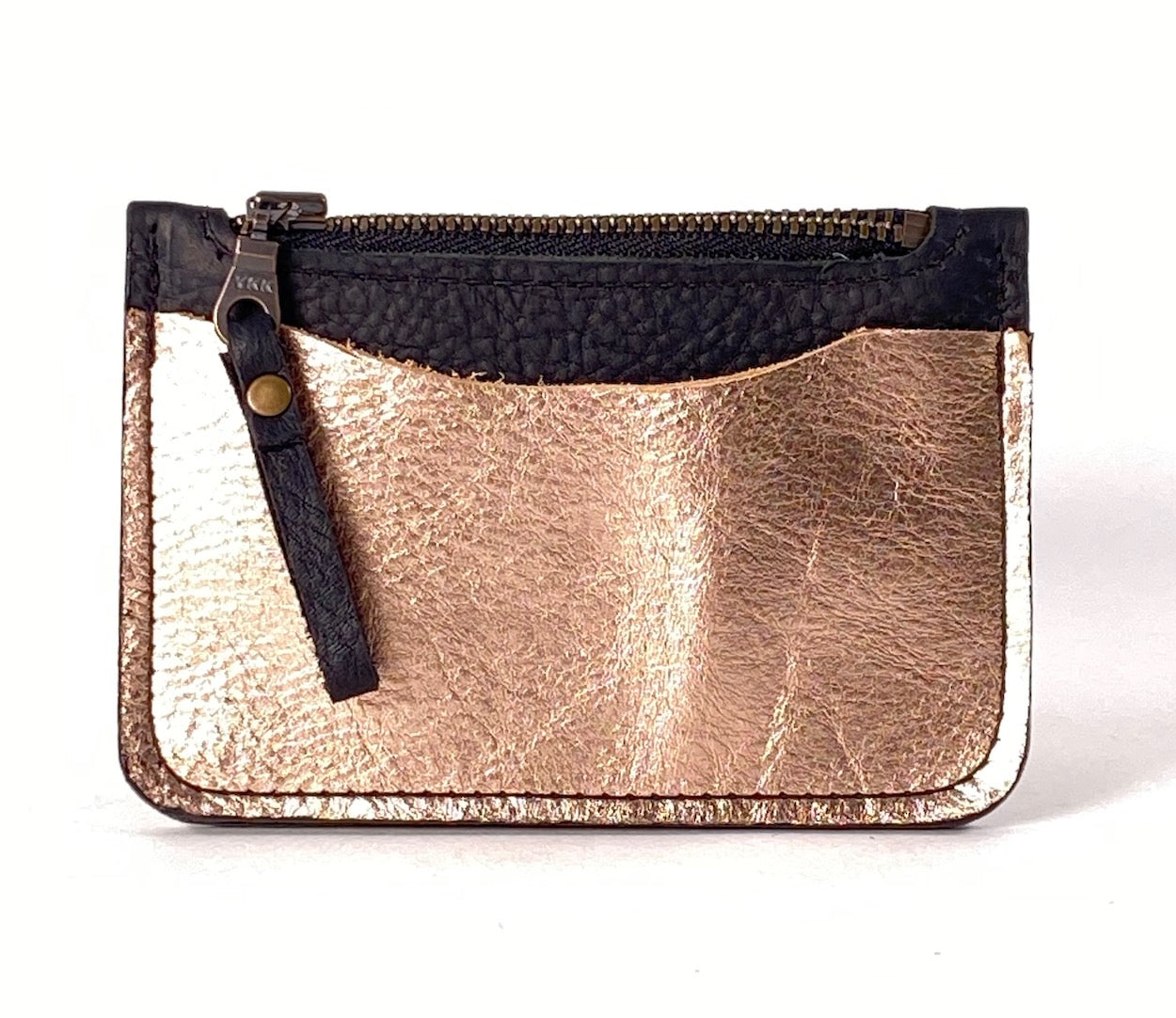Black with Blush Metalic Leather Card & Coin Wallet