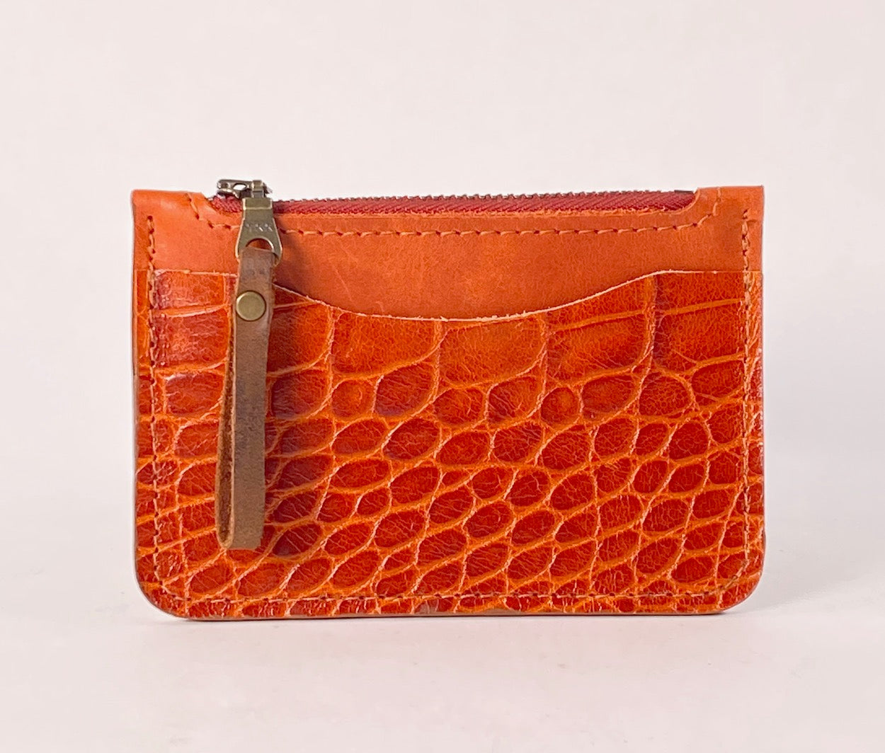 Orange Leather Card & Coin Wallet