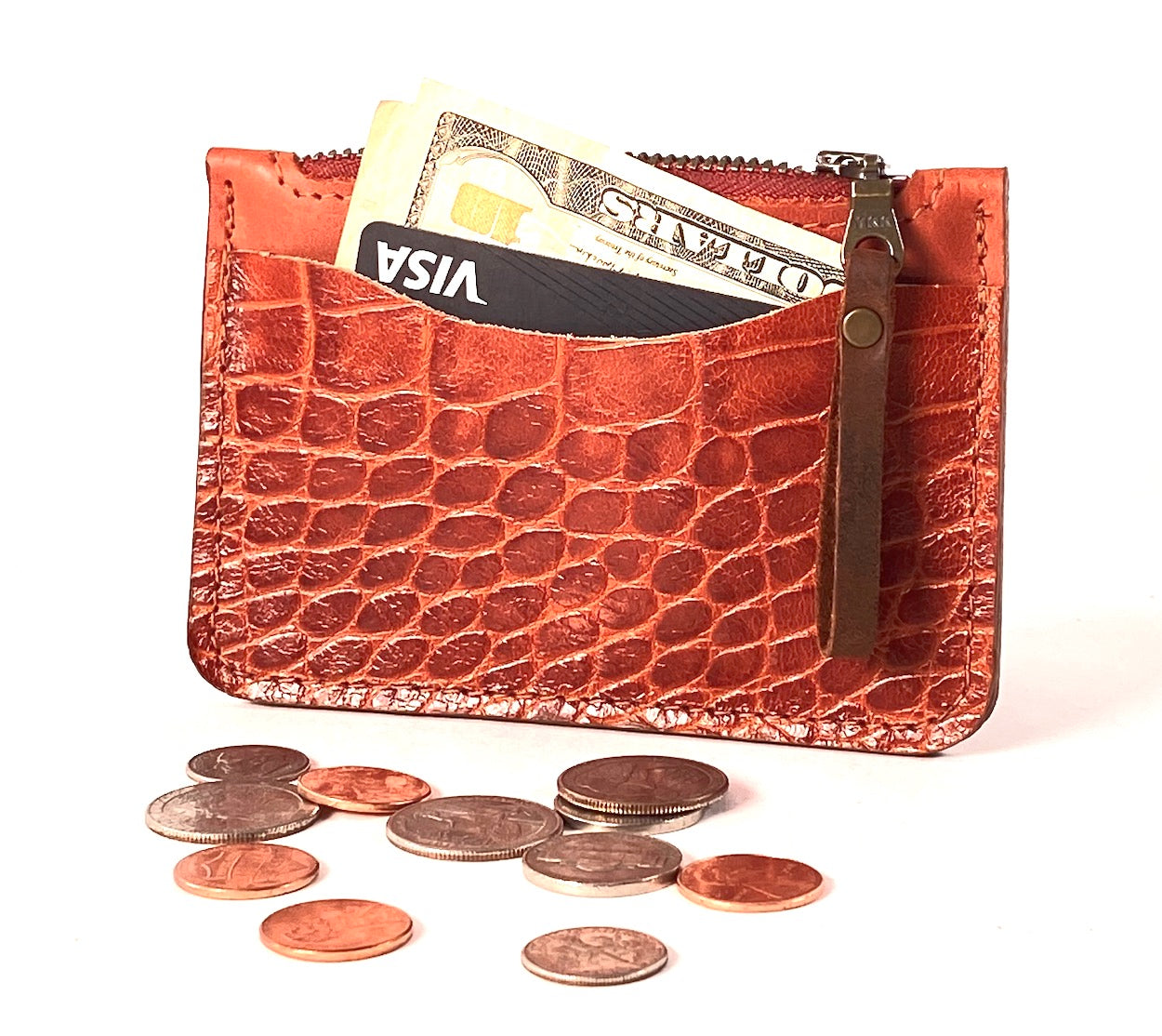 Orange Leather Card & Coin Wallet
