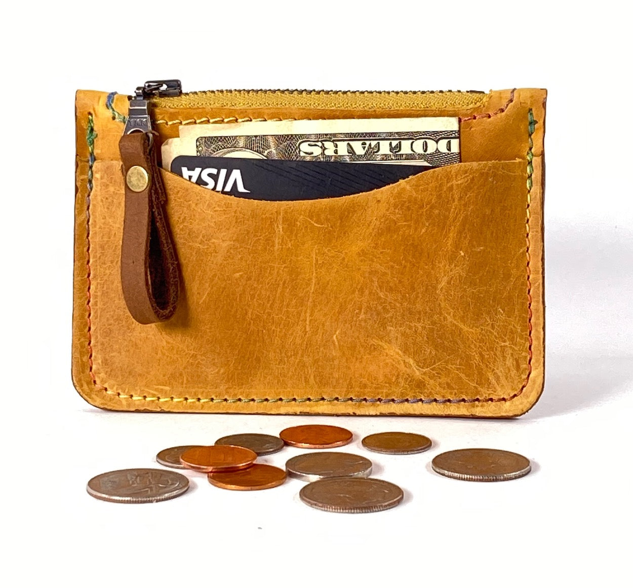 Yellow Leather Card & Coin Wallet