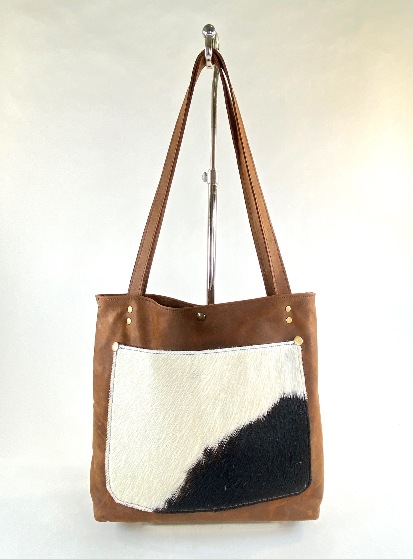 Leather Tote Bag in Medium Brown with Hair-on Cowhide