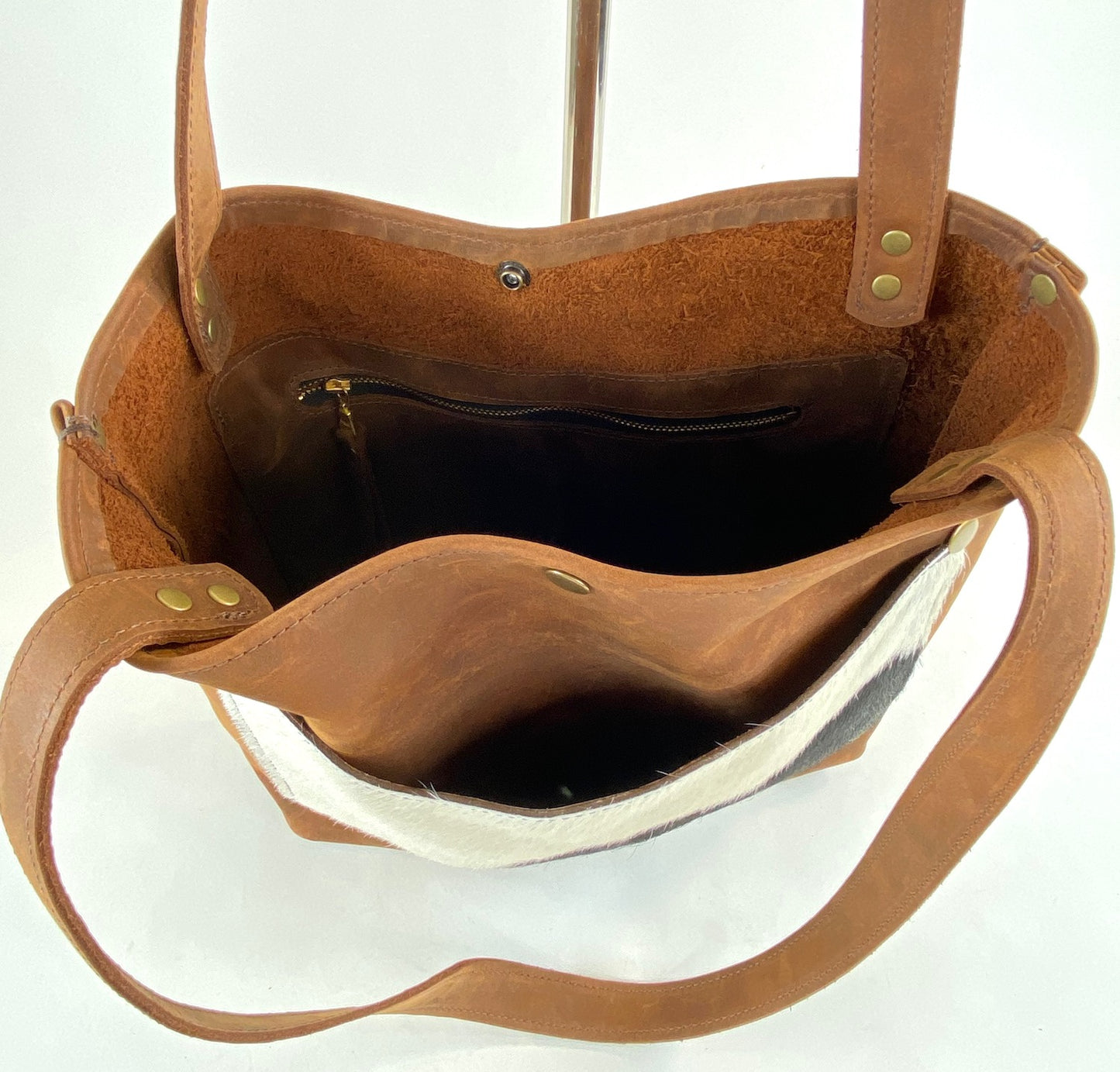 Leather Tote Bag in Medium Brown with Hair-on Cowhide