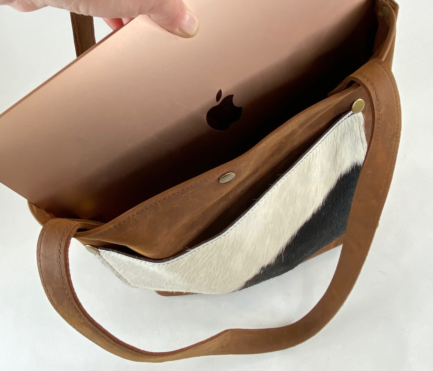 Leather Tote Bag in Medium Brown with Hair-on Cowhide