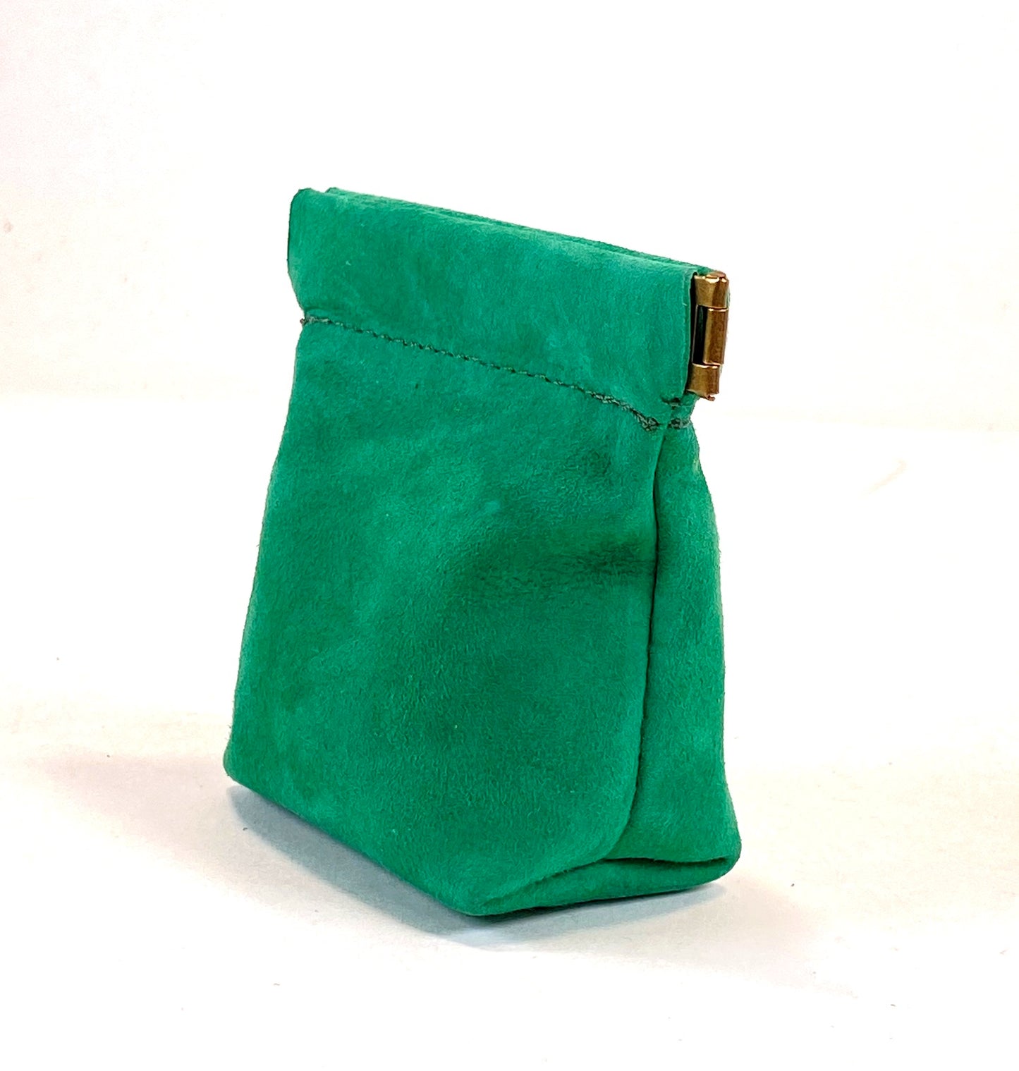 Suede Leather Squeeze Pouch in Bright Green